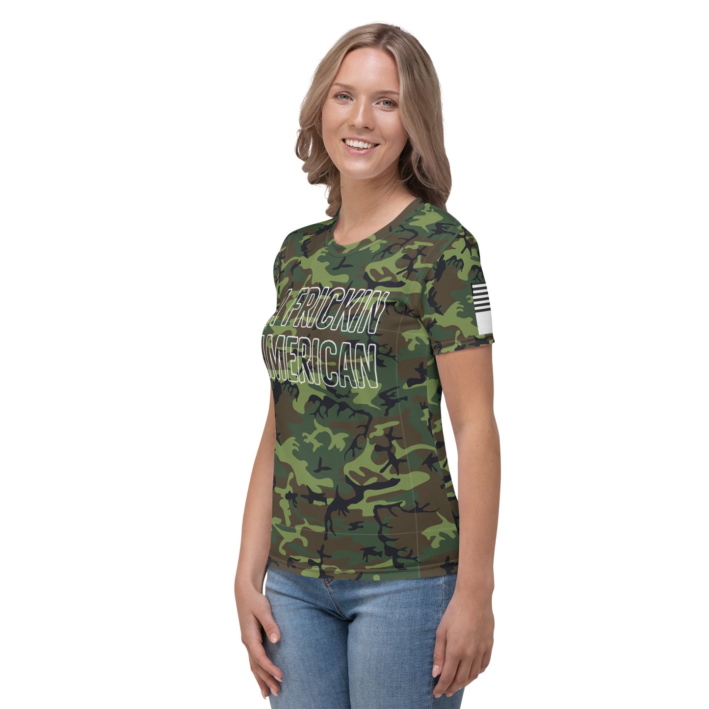A Frickin American Camouflage White Letters Women's T-shirt